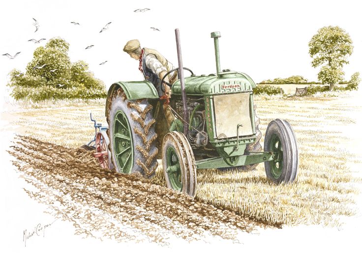 Vintage tractor ploughing a field